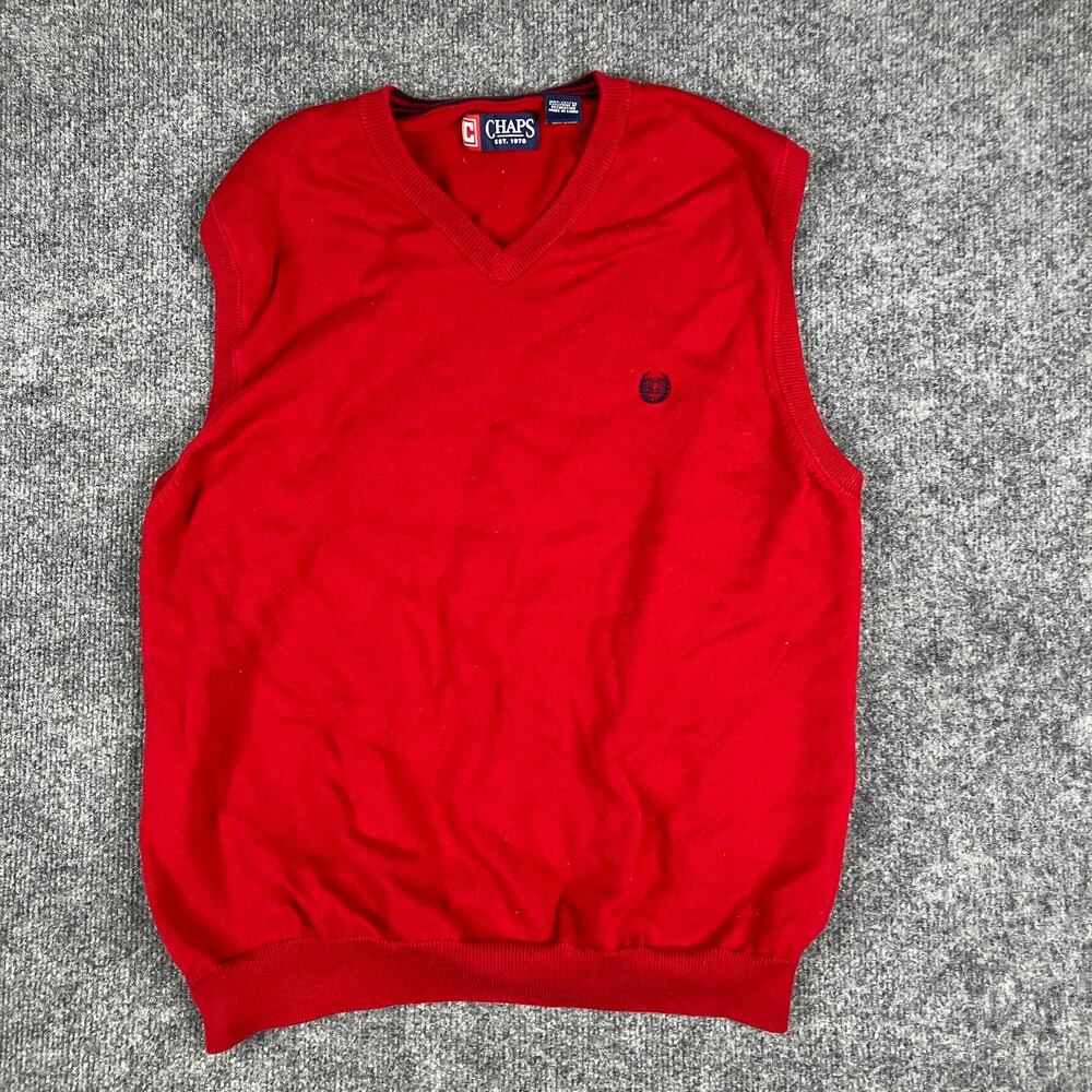 Chaps Sweater Vest Mens Size L‎ Red V-Neck Pullover Knit Sleeveless Cotton